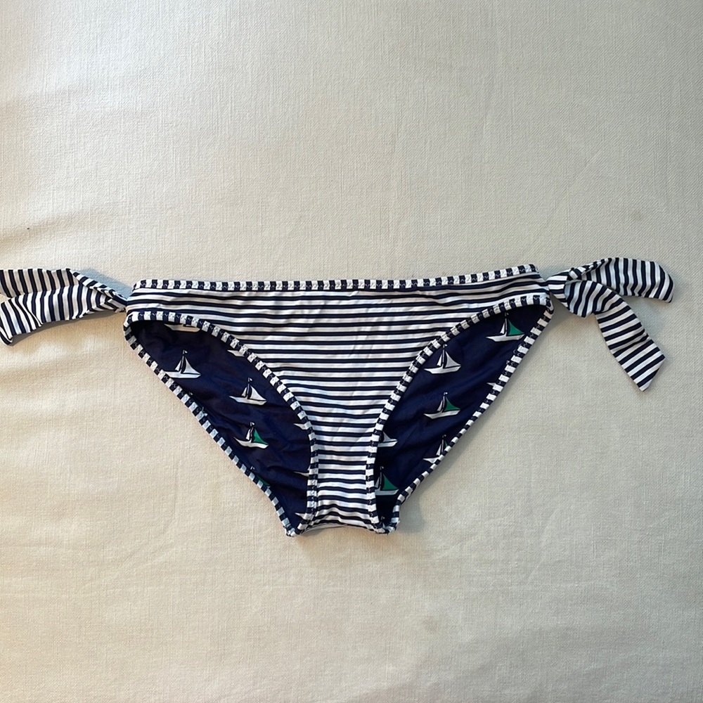 J. Crew reversible bikini bottom navy stripes and sailboats. Size S.